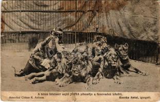 1916 A híres félelmet Miss Józsa pihenője a fenevadak között, Koczka Antal amerikai cirkusz igazgató. Jos. Drotleff Hermannstadt (Nagyszeben, Sibiu) / Hungarian circus, lion tamer (fl)