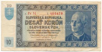 Szlovákia 1939. 10K T:F Slovakia 1939. 10 Korun C:F Krause 4.s