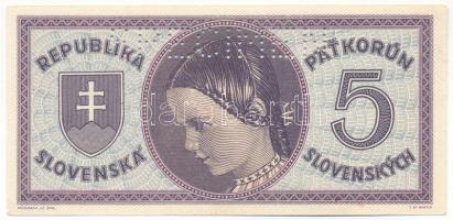 Szlovákia 1945. 5K "SPECIMEN" perforációval T:AU / Slovakia 1945. 5 Korun with "SPECIMEN" perforation C:AU Krause 5.s