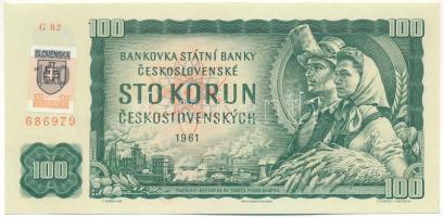 Csehszlovákia 1993. (1961) 100K szlovák bélyeggel T:AU Czechoslovakia 1993. (1961) 100 Korun with Slovak stamp C:AU