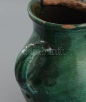 Korsó. Mázas cserép XIX. sz Erdély, kézzel festett, sérüléssel m: 25 cm