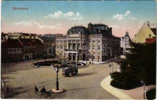 Pozsony, Pressburg, Bratislava; Városi színház, villamos / theatre, tram (EK)