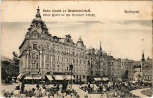 Budapest I. Döbrentei tér, Tabán, Czigler-féle sarok palota, Erzsébethíd kávéház, Steinfeldi sörház, Keller Ignác üzlete. Divald Károly 626. (kis szakadás / small tear)