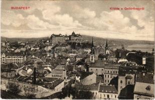 1913 Budapest I. Tabán, Kilátás a Gellérthegyről, kávé és tejcsarnok, vár, Rácz templom. Ádám Herman kiadása (fl)