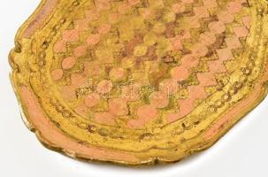 Régi ovális fa tálca, XIX sz. festett mintával, korának megfelelő állapotban, 38x30 cm