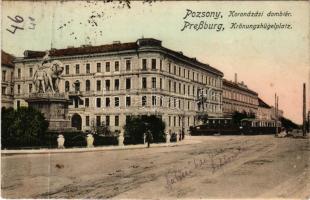 1919 Pozsony, Pressburg, Bratislava; Pozsony-Bécs villamos vasút, Koronázási domb tér, vonat / Pressburg-Wien electr. Bahn. Krönungshügelplatz / Bratislava-Vienna urban railway, tram, train (fa)