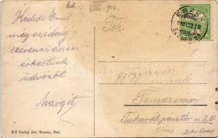 1912 Dálya, Dalja, Dalj (Erdőd, Erdut); Egy teherrész kompra állítása, gőzmozdony, vonat. Jos. Kraus...