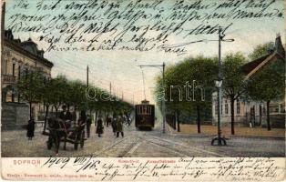 1909 Sopron, Kossuth út, villamos, lovaskocsi. Kummert L. utóda kiadása (Rb)