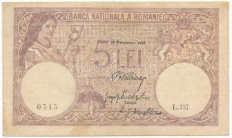 Románia 1917. február 15. 5L T:F kis beszakadás, folt, de erős papír Romania 1917. February 15th 5 Lei C:F small tear, spotted, but strong paper Krause P#24