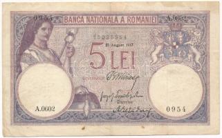 Románia 1917. augusztus 21. 5L T:F folt, beszakadás Romania 1917. August 21th 5 Lei C:F spotted, tear Krause P#19