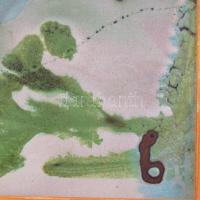 Azonosítatlan jelzéssel: Zöldes táj. Tűzzománc, fa keretben 17x11 cm