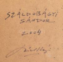 Száldobágyi Sándor: Absztrakt kompozíció. Olaj, farost. jelzett a hátoldalán 20x20 cm