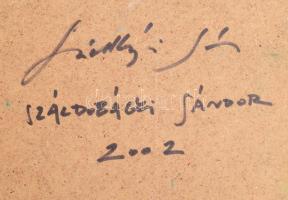 Száldobágyi Sándor: Absztrakt kompozíció. Olaj, farost. jelzett a hátoldalán 20x20 cm