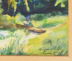 Wanasek Olga: Áradás. Akvarell, papír, jelzett, üvegezett keretben. 19x22 cm