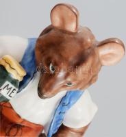 Herendi mézet cipelő medve, kézzel festett, jelzett, hibátlan, m: 13,5 cm