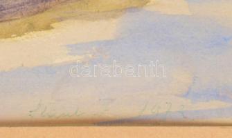 Staub Ferenc (1909-1992): Bárka (Dunai részlet). Akvarell, papír, jelzett. 36x26 cm Üvegezett keretb...