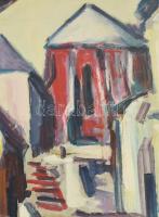 dr. Pacsai Imre (1947 - ) : Szentendrei lépcső. Olaj, farost, jelzett, keretben 68x41 cm