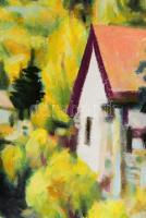 Jelzés nélkül: Zöldellő patakpart. Olaj, karton , jelzett, keretben 70x50 cm