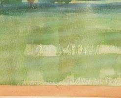 Szabó Judit: Dunapart. Akvarell, papír, Jelzett, üvegezett keretben 26x38 cm