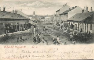 Ungvár Sas square with pub and the shop of Lipót Hubschman (fa)