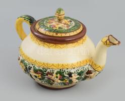 Assisi olasz kerámia teás készlet.Kiöntő és csészék, aljjal, Hat személyes + 1 db alj. Kézzel festet...