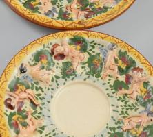 Assisi olasz kerámia teás készlet.Kiöntő és csészék, aljjal, Hat személyes + 1 db alj. Kézzel festet...