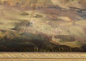 Hermann Lipót (1884-1972): Horgászat az erdő mélyén. Olaj, vászon. Jelezve balra lent. Sérült fakere...