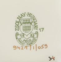 Zsolnay búzavirág mintás porcelán bonbonier, kézzel festett, jelzett, hibátlan 7,5×7,5 cm, bársonybe...