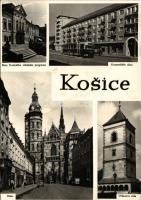 Kassa, Kosice; Dom Kosického vládneho programu, Komenského ulica, Dóm, Urbanova veza / Megyeháza, utca, villamos, székesegyház, Urbán torony / county hall, street view, tram, cathedral, tower (fl)