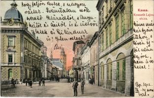 1912 Kassa, Kosice; Kossuth Lajos utca, üzletek. László Béla kiadása / street view, shops (EB)