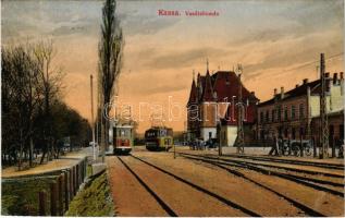 Kassa, Kosice; vasútállomás, villamos / railway station, tram (r)