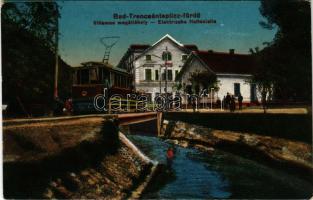 1917 Trencsénteplic, Trencianske Teplice; Villamos vasúti megállóhely / Elektrische Haltestelle / tram station, tramways (EK)