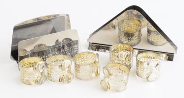 6 darab fém szalvétagyűrű és 2 darab fém szalvétatartó