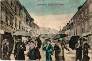 1915 Villach, Verregnete Grüsse. Verlag Math. Fürst / Greeting montage with raining (EK)