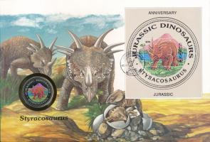 Egyenlítői-Guinea 1993. 1000Fr Cu-Ni &quot;Styracosaurus&quot; felbélyegzett borítékban, bélyegzéssel, német nyelvű leírással T:UNC Equatorial Guines 1993. 1000 Francos Cu-Ni &quot;Styracosaurus&quot; in envelope with stamp and cancellation, with German description C:UNC Krause KM#82