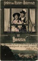 1907 Amstetten. Grüsse aus Nieder-Österreich / Greeting montage with train (EK)