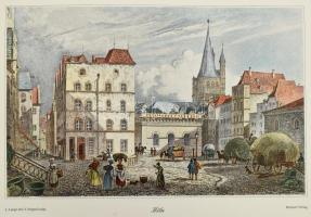 12 darab keretezhető nemesmásolat régi német városkép témájú metszetekről, 28x40 cm