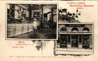 Wien, Vienna, Bécs VIII. Maximilian Kovatsch Conditor., Cafe. Josefstädterstrasse Nr. 24. / confectionery and cafe shop, interior. Art Nouveau, floral