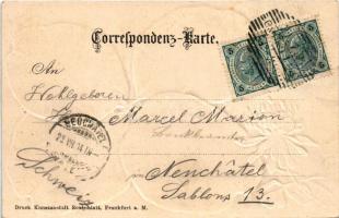 1904 Gmünd, Bahnhof. Verlag E. Berger / railway station, hotel interior. Art Nouveau embossed clover...