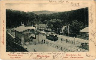 1901 Budapest II. Hűvösvölgy, villamos vasút végállomása. Divald Károly 414. sz. (ázott / wet damage)