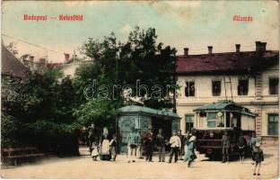 1909 Budapest XI. Kelenföld, vasútállomás, villamos. Özv. Chvála Józsefné kiadása (ázott / wet damage)