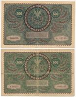 Lengyelország 1919. 500M vízjeles papír (2xklf) T:F,VG szakadás Poland 1919. 500 Marek watermark pap...