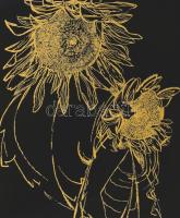 Szántó Piroska (1913-1998): Napraforgók, 1986. Szitanyomat, papír, jelezve jobbra lent. Üvegezett, d...