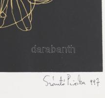 Szántó Piroska (1913-1998): Szerelmesek, 1997. Vegyes technika, papír, jelezve jobbra lent. Üvegezet...