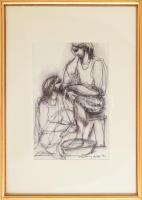 Macskássy Izolda (1945-2021): Gondolkodók, 1992. Vegyes technika, selyem, jelzett. Üvegezett fakeret...