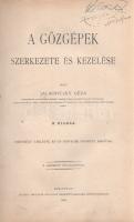 Jalsoviczky Géza:  A gőzgépek szerkezete és kezelése. Tizennégy táblával és 579 szövegbe nyomott ábrával. Budapest, 1896. Szerző - ,,Pátria" Irodalmi Vállalat Rt. ny. XXIV + 533 + [1] p. + 1 t. (kétoldalas) + 14 melléklet (kihajtható gépészeti ábrák, I-XIV-ig számozva). Jalsoviczky Géza (1852-1938) gépészmérnök, a korabeli nagy hazai gépgyárak (Láng, Röck István, Ganz, MÁV) főmérnöke, műszaki szakíró, a hazai közép- és felsőipari szakiskolák kiemelkedő pedagógusa. Oldalszámozáson belül gazdag gépészeti ábraanyaggal illusztrált kötete először 1890-ben jelent meg, példányunk a 2. kiadásból való. A címoldalon régi tulajdonosi bejegyzések, a címlap verzóján apró javítás, az első ív fűzése megerősítve, két melléklet hátoldalán apró foltosság. Korabeli, enyhén foltos vászonkötésben. Jó példány.