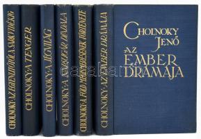 Cholnoky Jenő 6 darab műve a Singer és Wolfner kiadásában: Cholnoky Jenő: A tenger. Bp., 1931, Singer és Wolfner. Kiadói egészvászon kötés + Cholnoky Jenő: Az egyenlítőtől a sarkvidékig. Bp.,1930, Singer és Wolfner. Fekete-fehér fotókkal illusztrált. Kiadói aranyozott egészvászon kötés + Cholnoky Jenő: A jégvilág. A sarkkutatások története. 67 kép és 14 ábra a szövegben. Bp., 1930, Singer és Wolfner. Kissé kopott aranyozott kiadói egészvászon kötésben + Cholnoky Jenő: A napsugár diadala. 107 kép és 67 ábra a szövegben. Bp., 1930, Singer és Wolfner. Kiadói aranyozott egészvászon kötés + Cholnoky Jenő: A Föld megismerésének története. Bp., 1932, Singer és Wolfner. Egészvászon kötés + Cholnoky Jenő: Az ember drámája. 117 kép és 70 ábra a szövegben. Bp., 1930, Singer és Wolfner. Kiadói aranyozott, kissé kopott egészvászon kötésben.