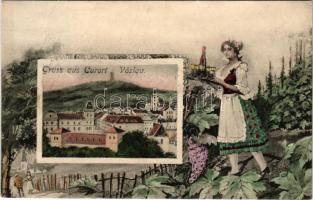 1910 Bad Vöslau. Gruss aus / Art Nouveau montage with wine and grapes (fl)