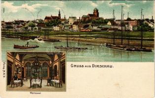 1911 Tczew, Dirschau; Wartesaal / Vistula riverside, waiting hall, interior, restaurant, hotel. Art Nouveau, litho (Rb)