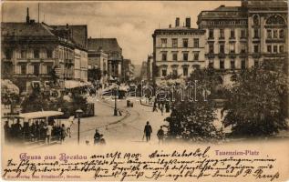 1900 Wroclaw, Breslau; Tauenzien Platz / square, horse-drawn tram